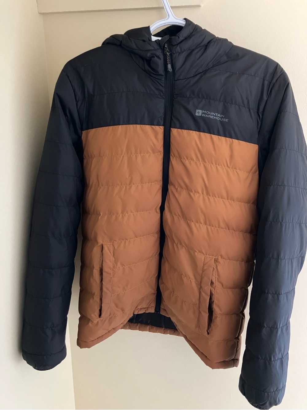 Mountain Warehouse Men’s XS Black/Brown Insulated Puffer Jacket for Teen Boys
